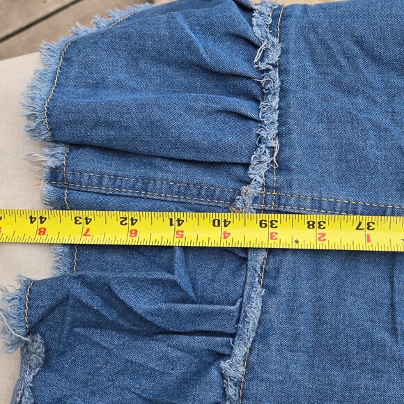 GOTH BOHEMIAN BLUE DENIM RUFFLE IRREGULAR HEM HIGH LOW SKIRT 2x 18 20 - Picture 9 of 16